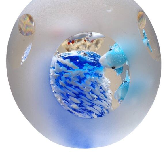 Art Glass Aquarium Paperweight Bird Fish Coral Reef Home Office Decor Underwater - Picture 1 of 16